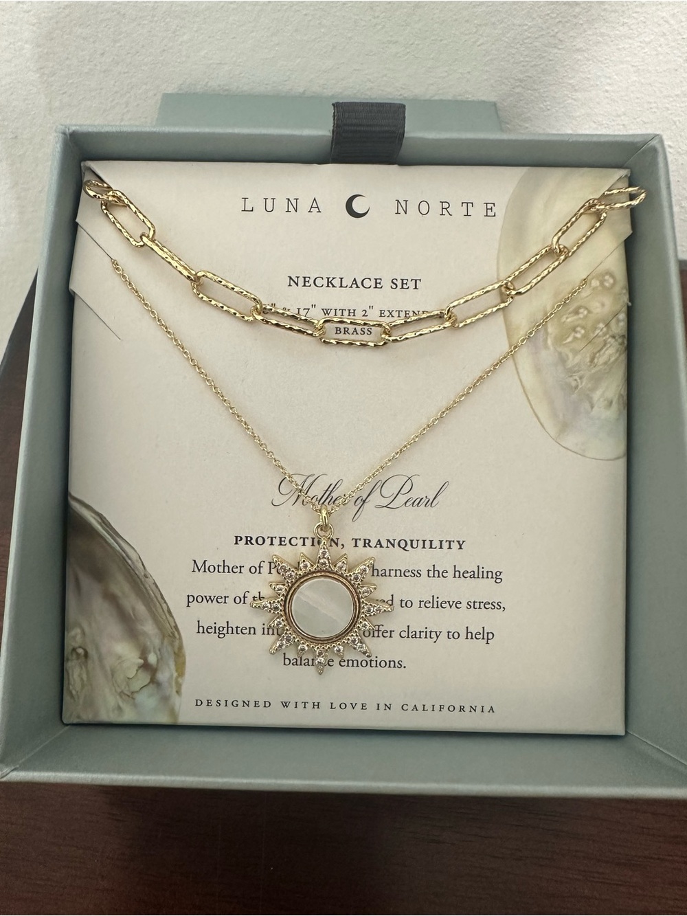 Luna Norte Mother of Pearl Celestial Sunburst Necklace Set - New in Box
